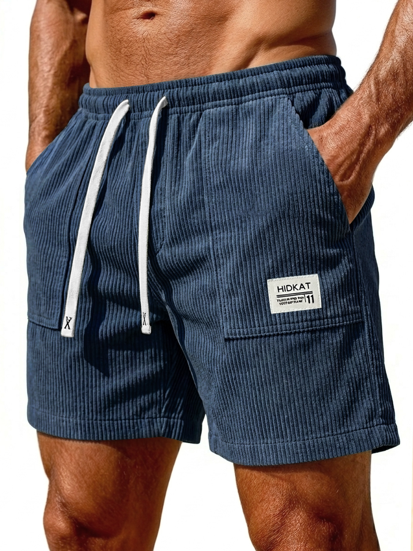 Men's Retro Corduroy Patch Pocket Embroidered Logo Casual Shorts