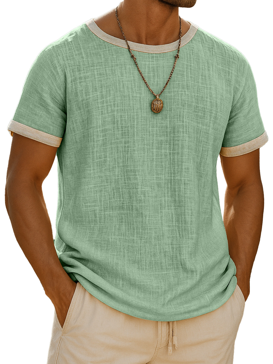 Men's Retro Daily Round Neck Colorblock Casual Short Sleeve T-shirt