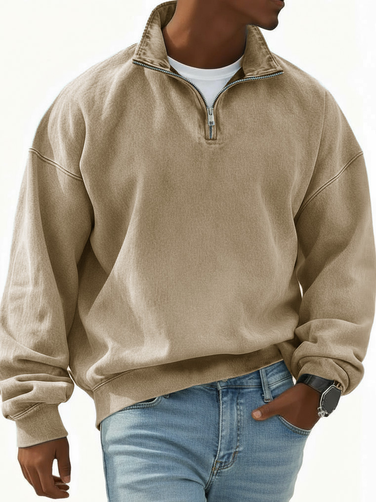 Men's Stylish Retro Half-zip Long-sleeved Stand-up Collar Sweatshirt