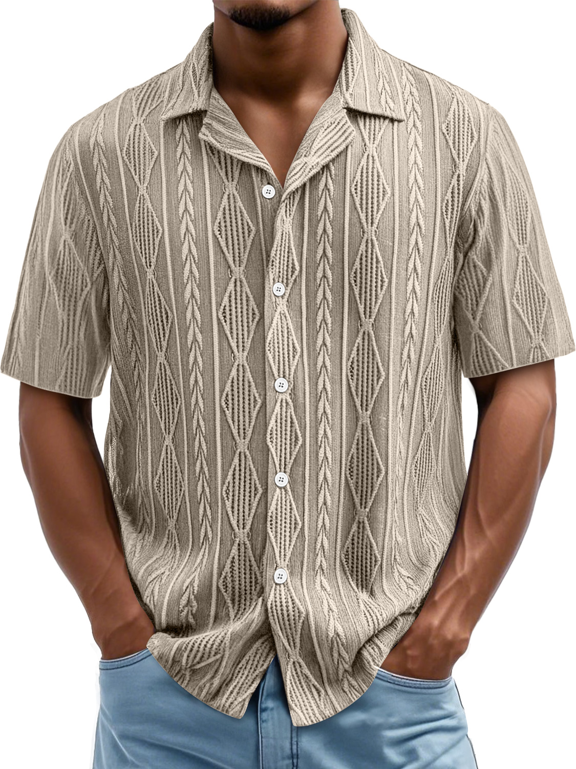 Men's Daily Casual Texture Lapel Comfortable Short-sleeved Shirt