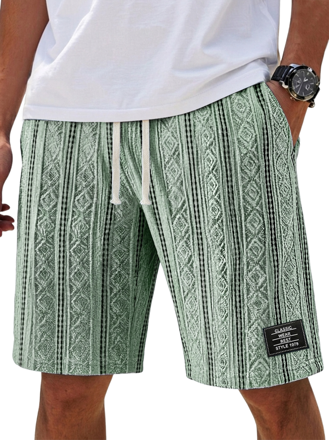 Men's Casual Textured Embroidered Logo Loose Comfort Shorts