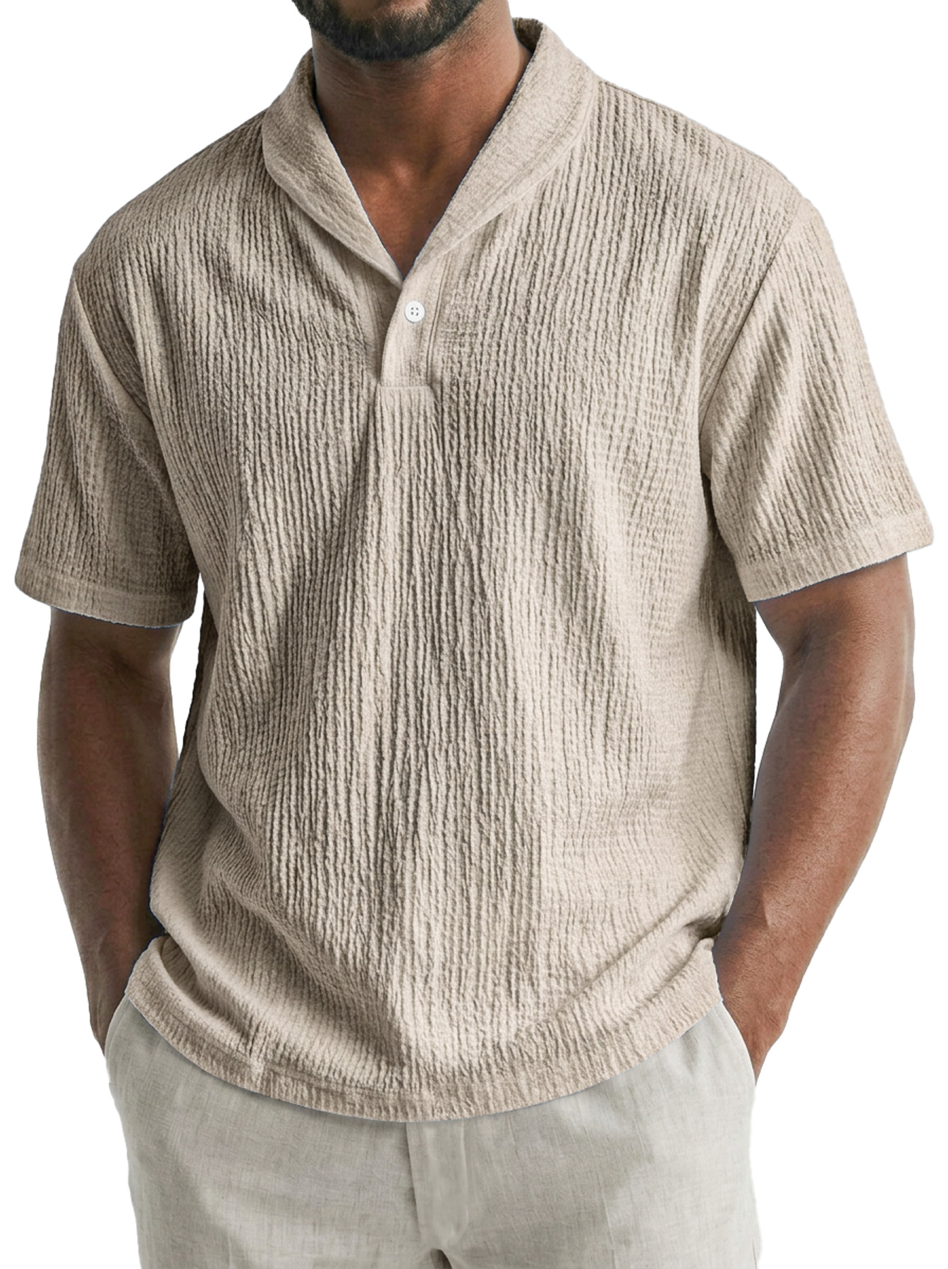 Men's Old-fashioned Style Small Collar Wrinkled Casual Short-sleeved Polo Shirt