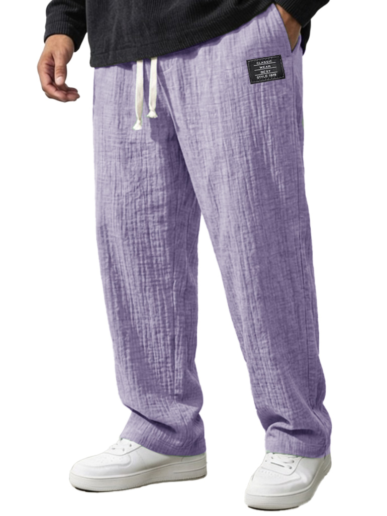 Men's Fashionable Casual Bubble-Crinkled Fabric Loose-Fit Pocket Trousers