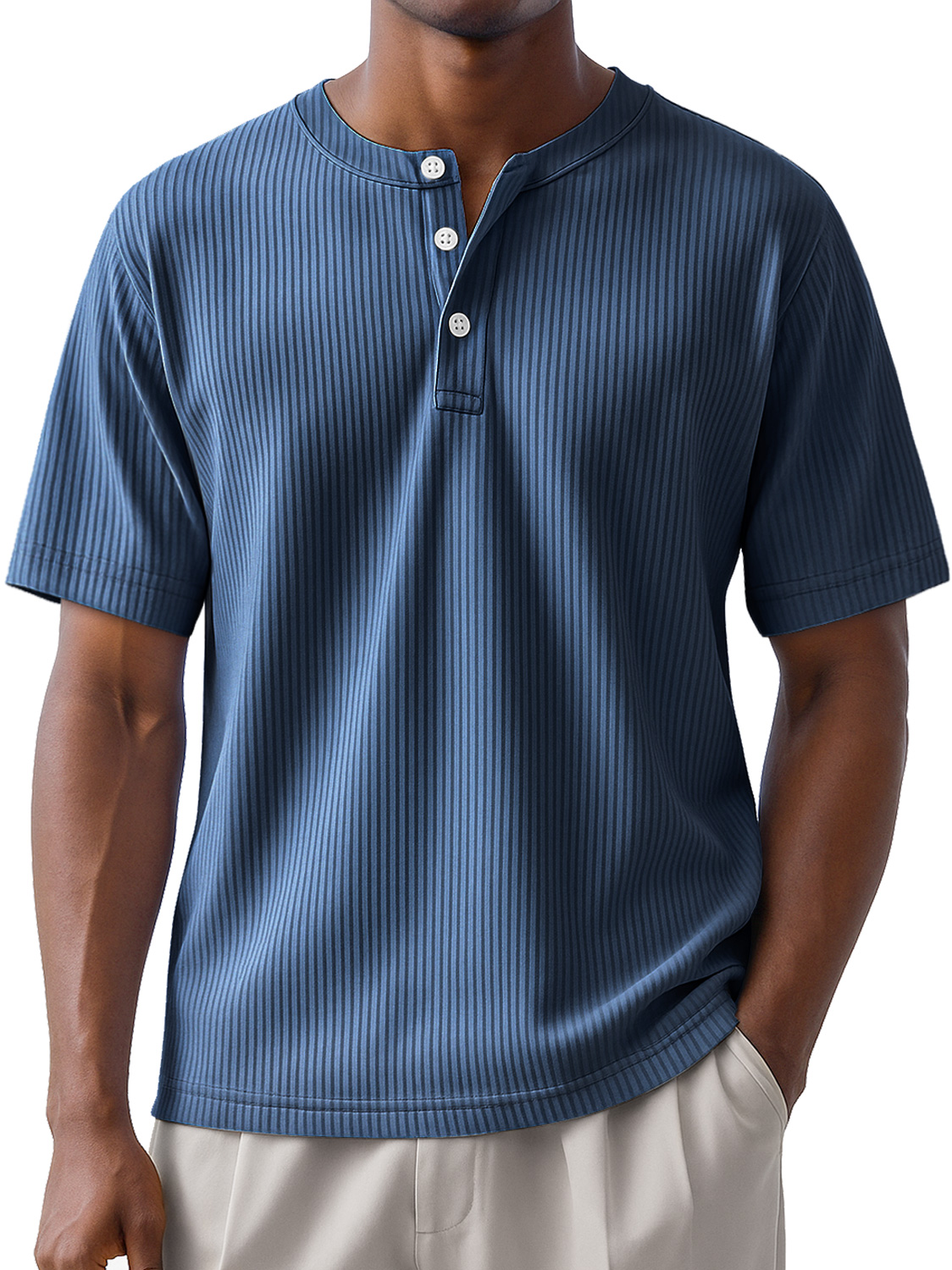 Men's Daily Striped Casual Short Sleeve Henley Shirt