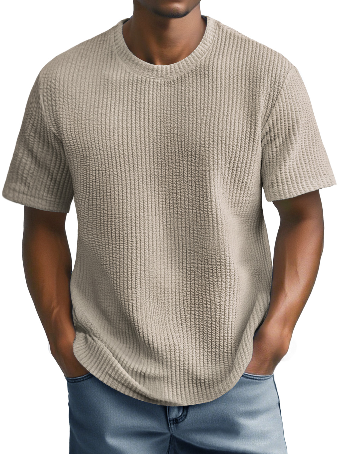 Men's Daily Round Neck Casual Texture Short-sleeved T-shirt