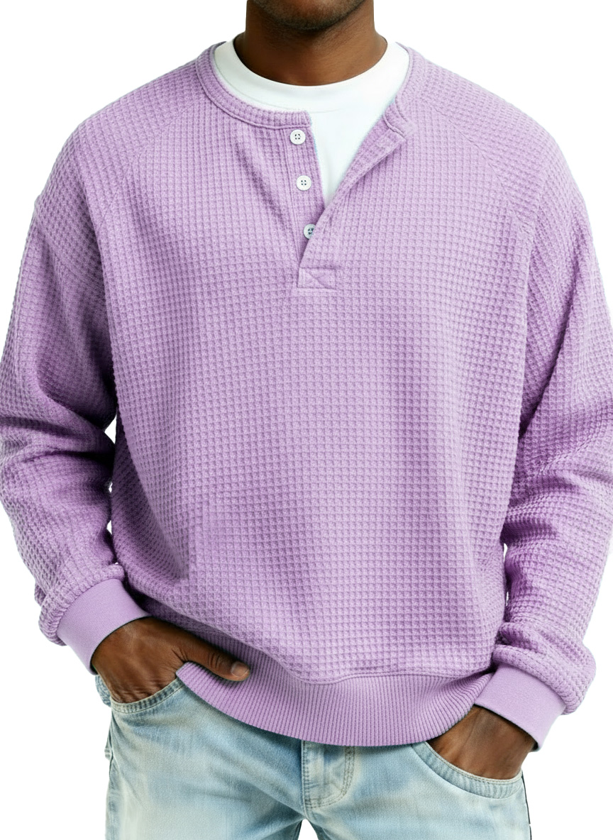Men's Fashion Casual Waffle Fabric Raglan Long-Sleeve Top