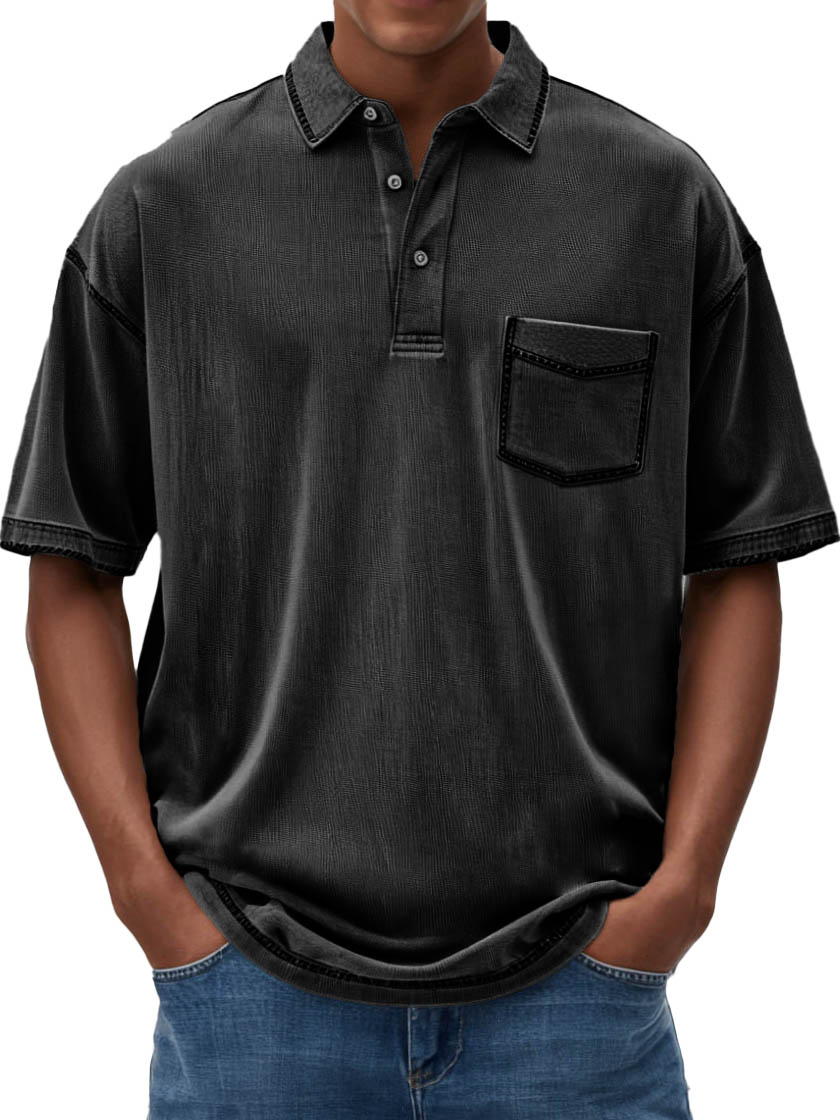 Men's Fashion Casual Hemp Fabric Lapel Short-sleeved Polo Shirt