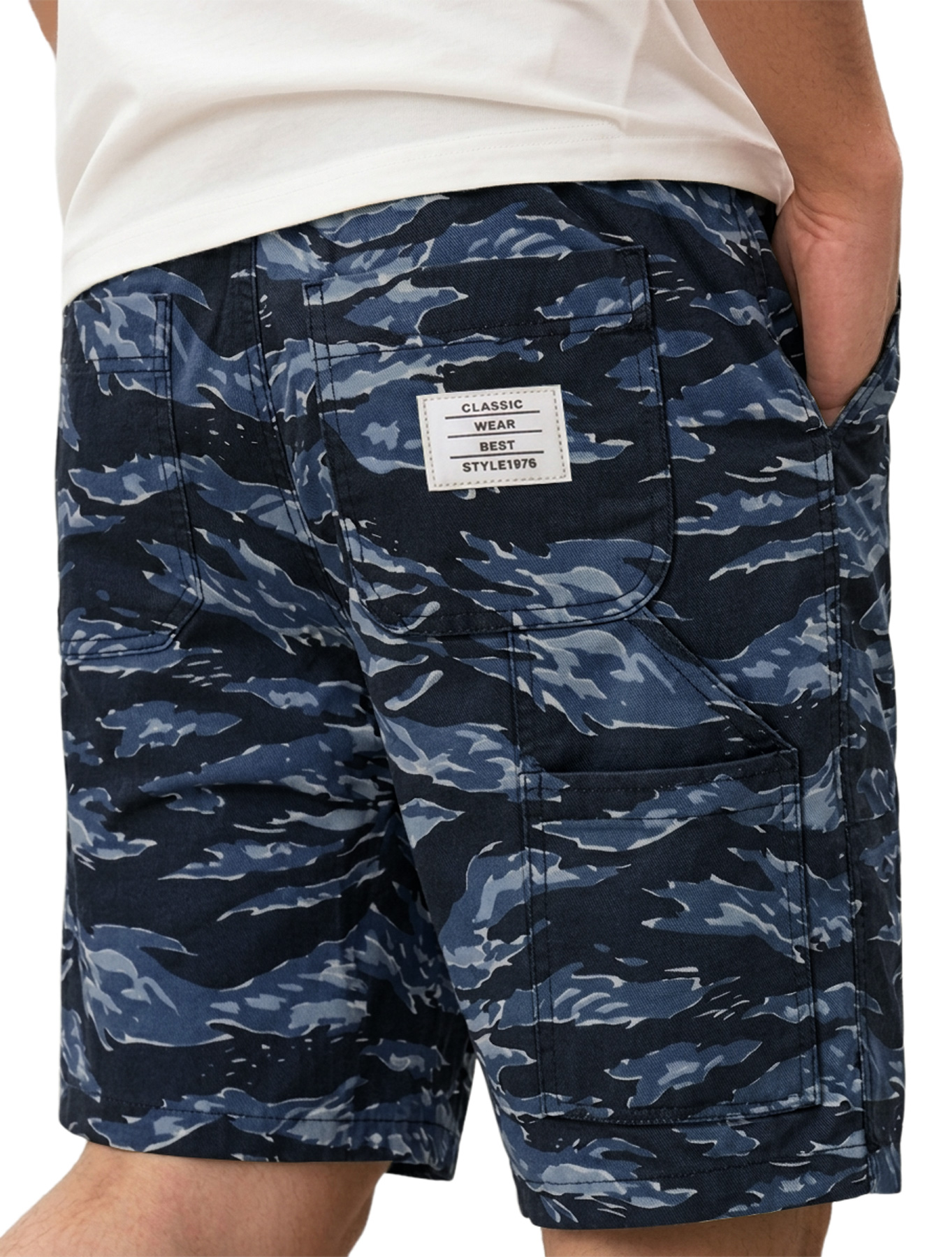 Men's Retro Corduroy Multi-Pocket Embroidered Logo Casual Cargo Shorts