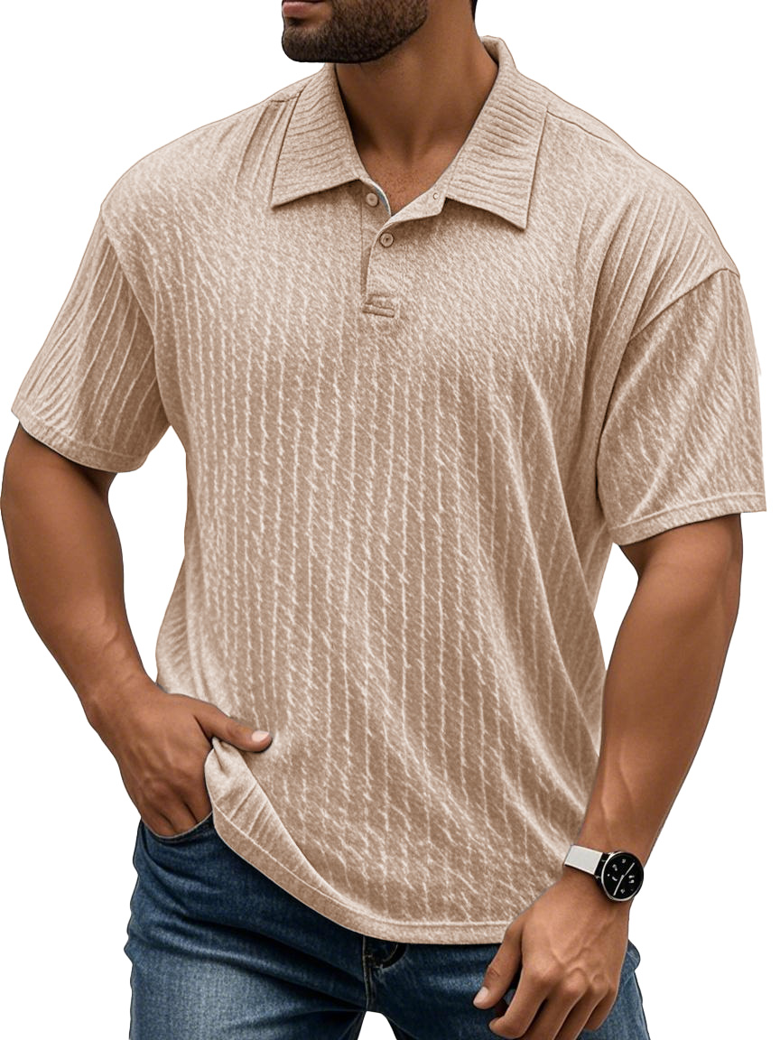 Men's Fashion Casual Textured Fabric Short-sleeved Polo Shirt