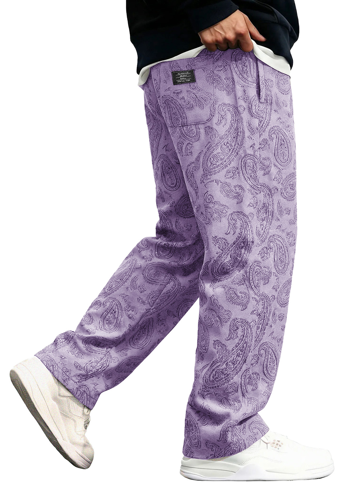 Men's Fashionable Casual Paisley Fabric Loose-Fit Pocket Trousers