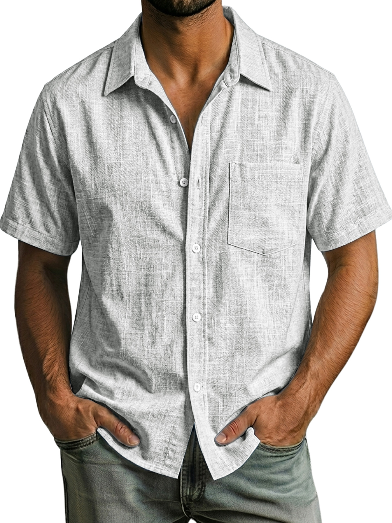 Men's Casual Linen Collared Comfortable Short-Sleeve Shirt