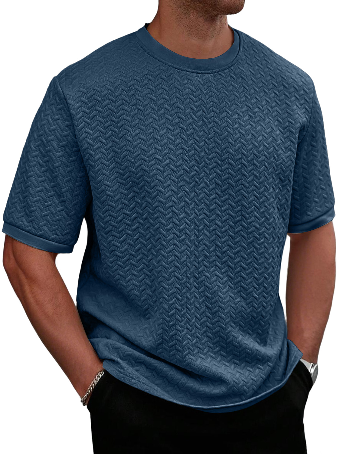 Men's Daily Round Neck Texture Casual Solid Color Comfortable Short-sleeved T-shirt