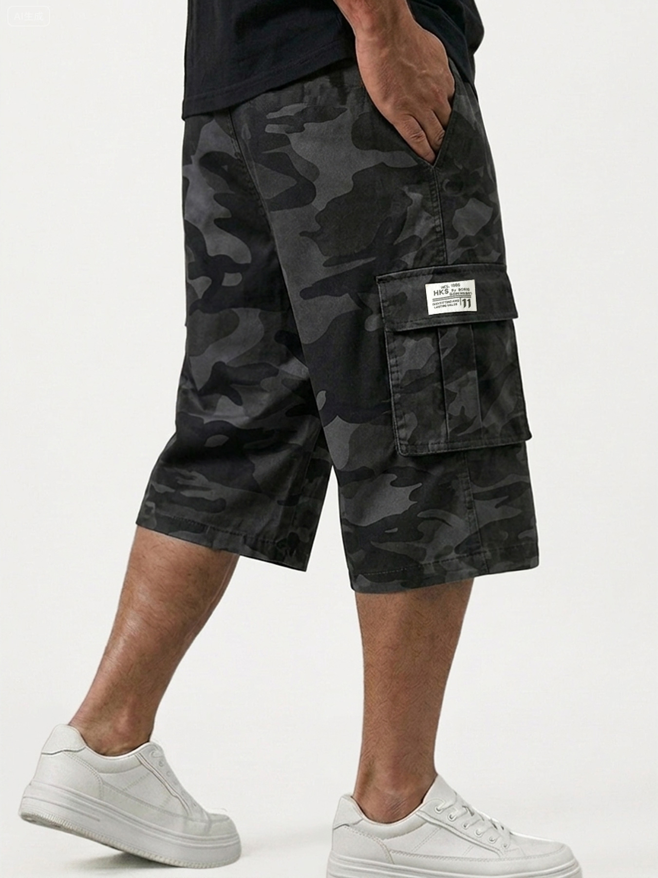 Men's Camouflage Multi-pocket Embroidered Logo Casual Work Shorts
