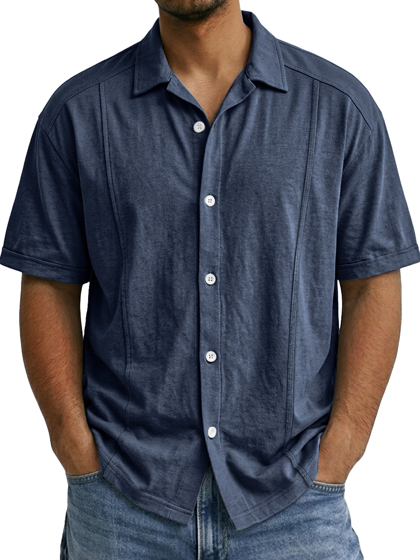 Men's Deconstructed Design Collared Casual Comfortable Short-sleeved Shirt