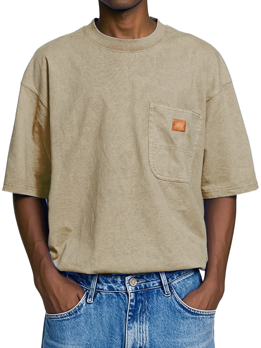 Men's Retro Round Neck Pocket Casual Workwear Short Sleeve T-Shirt