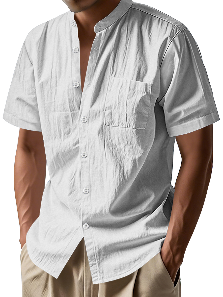 Men's Daily Stand-up Collar Casual Comfortable Short-sleeved Shirt