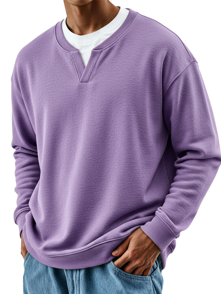 Men's Stylish Casual Retro V-neck Loose-fitting Long-sleeved Sweatshirt