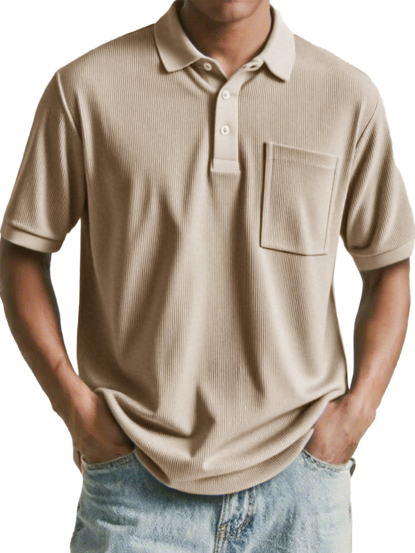 Men's Fashion Retro Corduroy Ribbed Pocket Short-sleeved Polo Shirt