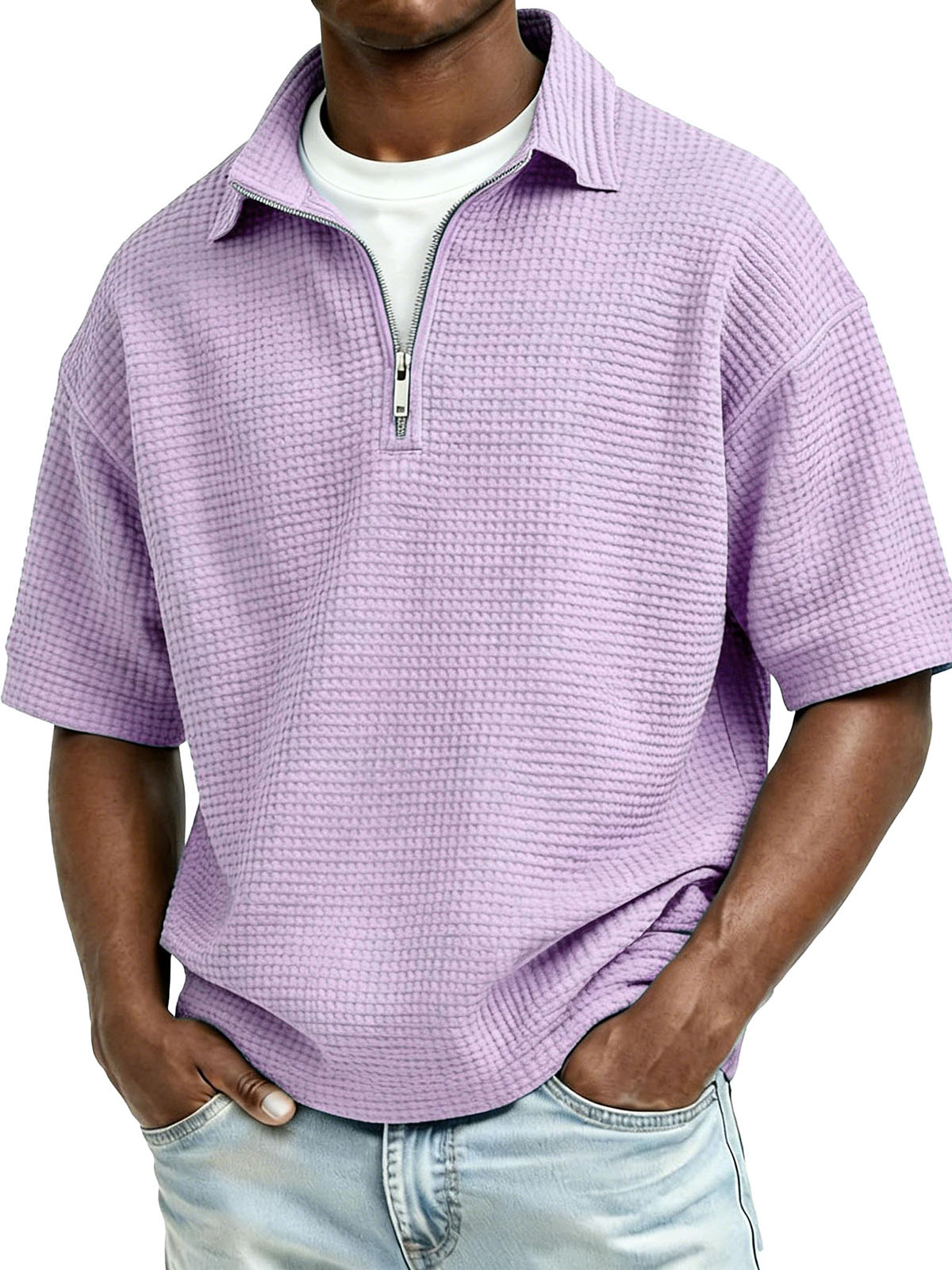 Men's Fashion Casual Waffle Gown Short-Sleeve Polo Shirt