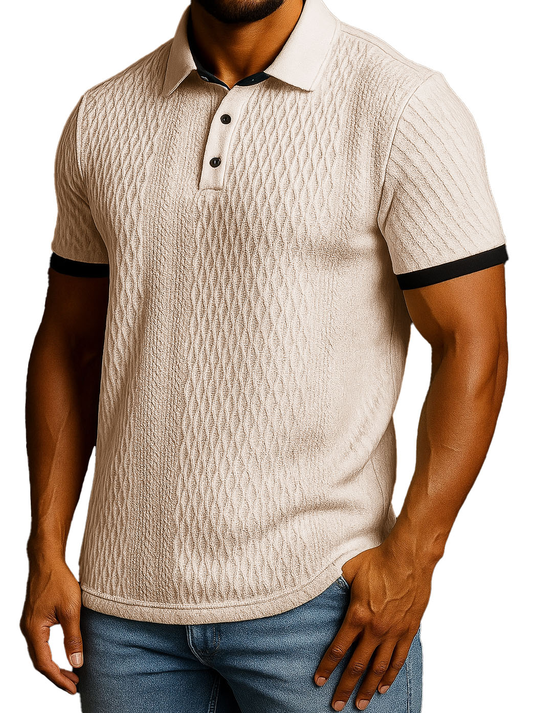 Men's Fashion Patchwork Jacquard Fabric Short-sleeved Lapel Polo Shirt