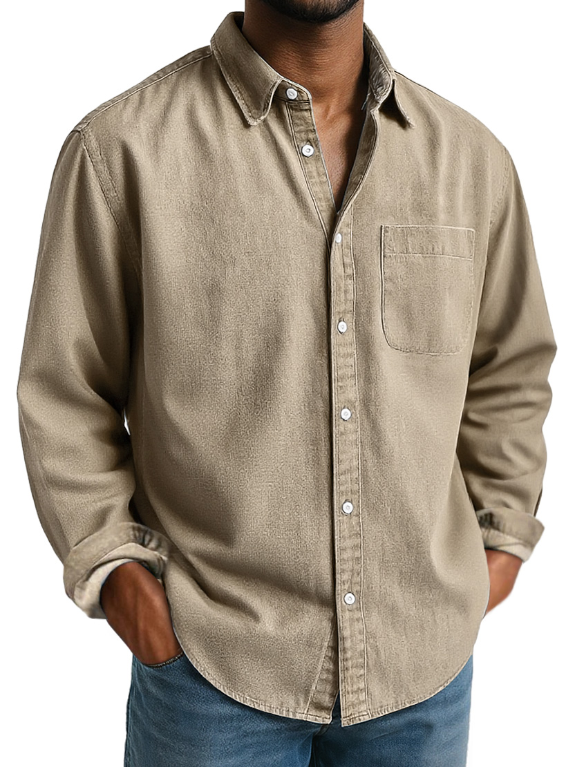 Men's Everyday Lapel Pocket Casual Comfort Long Sleeve Shirt