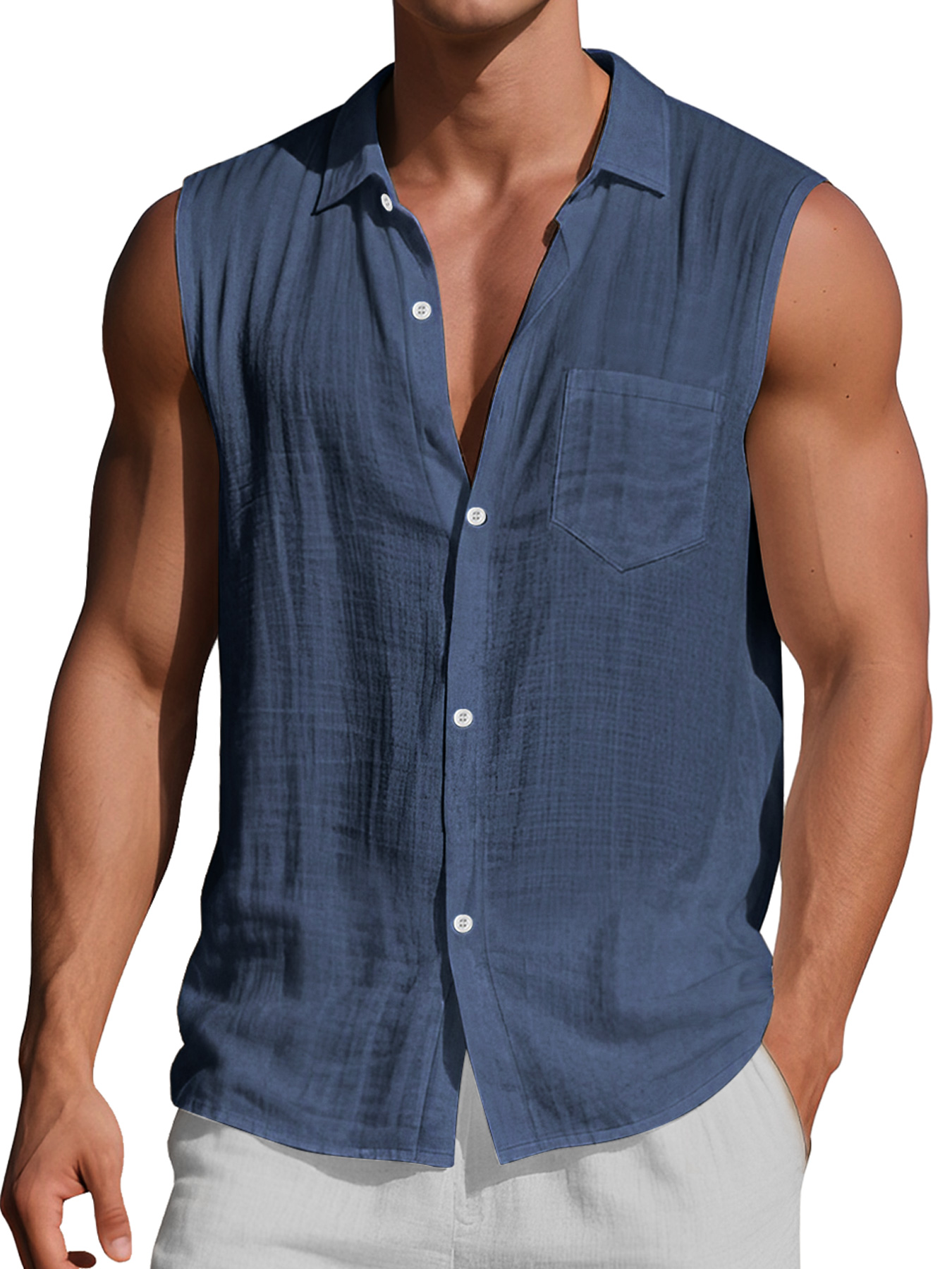 Men's Daily Casual Lapel Pocket Comfort Sleeveless Shirt