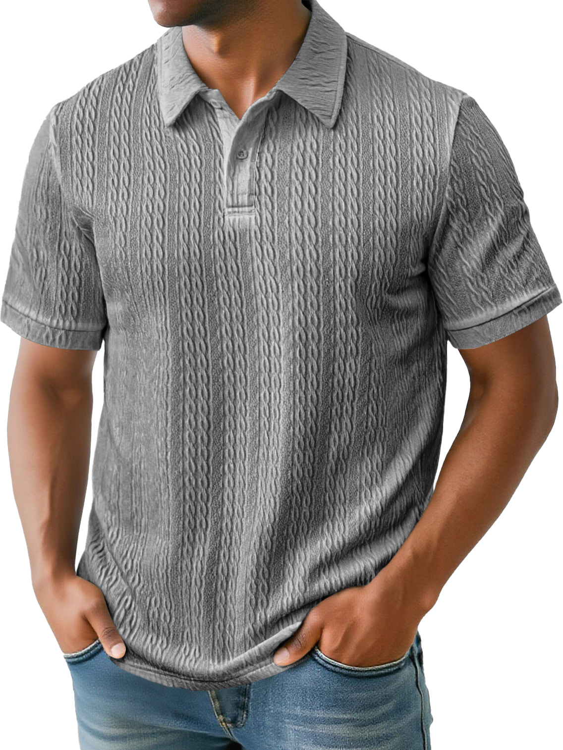 Men's Daily Simple Texture Lapel Button Casual Solid Color Short-sleeved Polo Shirt