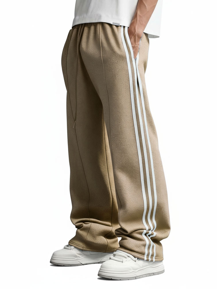 Men's Fashion Retro Striped Patchwork Loose Drawstring Belt Pocket Trousers