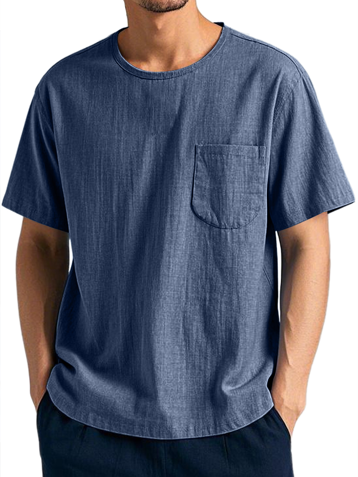 Men's Everyday Casual Round Neck Pocket Comfort Short Sleeve T-Shirt