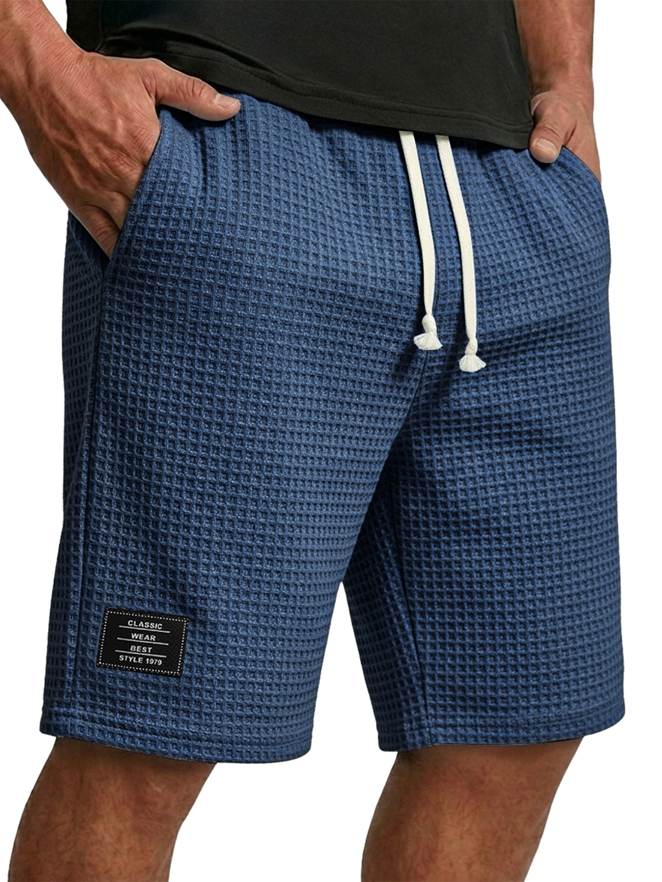 Men's Waffle Embroidered Logo Casual Loose Shorts