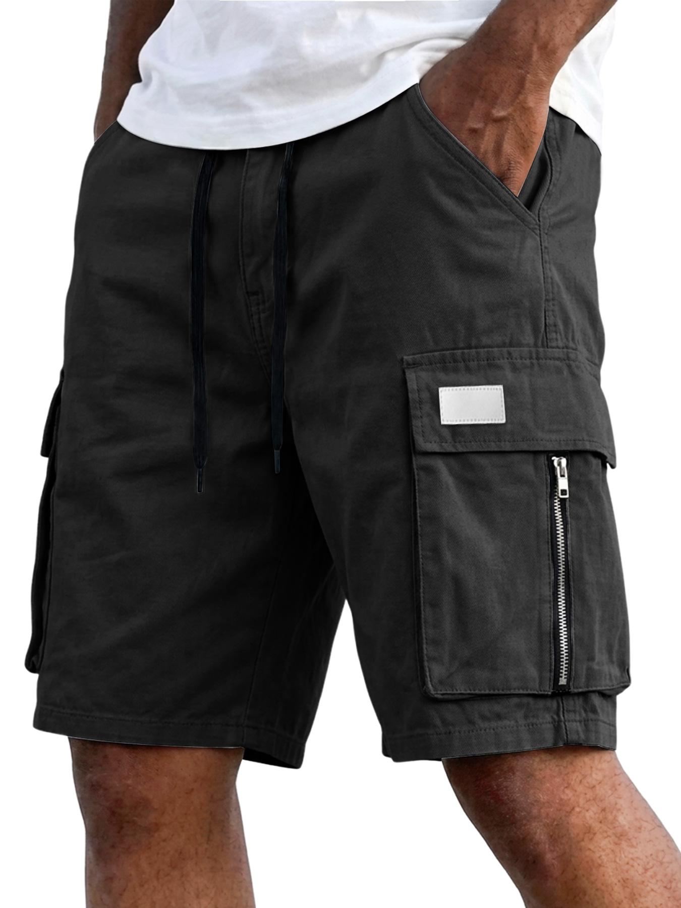 Men's Casual Multi-Pocket Zipper Embroidered Logo Loose-fitting Cargo Shorts