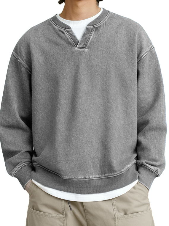 Men's Fashionable Casual Retro Faux Two-Piece V-Neck Long-Sleeved Top
