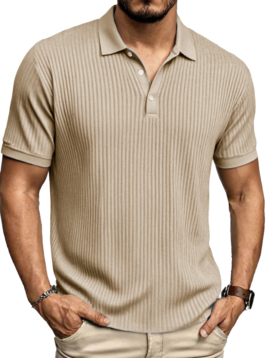 Men's Fashion Daily Striped Fabric Pocket Lapel Polo Shirt