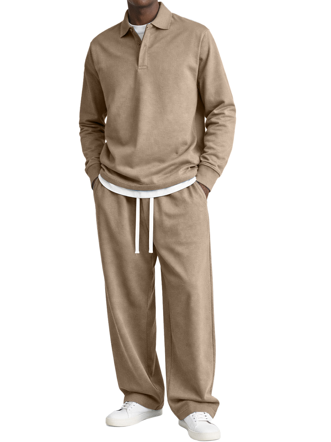 Men's Comfortable Polo Shirt And Trousers Two-piece Set With Concealed Placket Design
