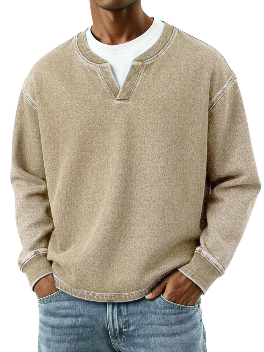 Men's Fashion Retro Distressed Faux Two-Piece Long-Sleeve Top
