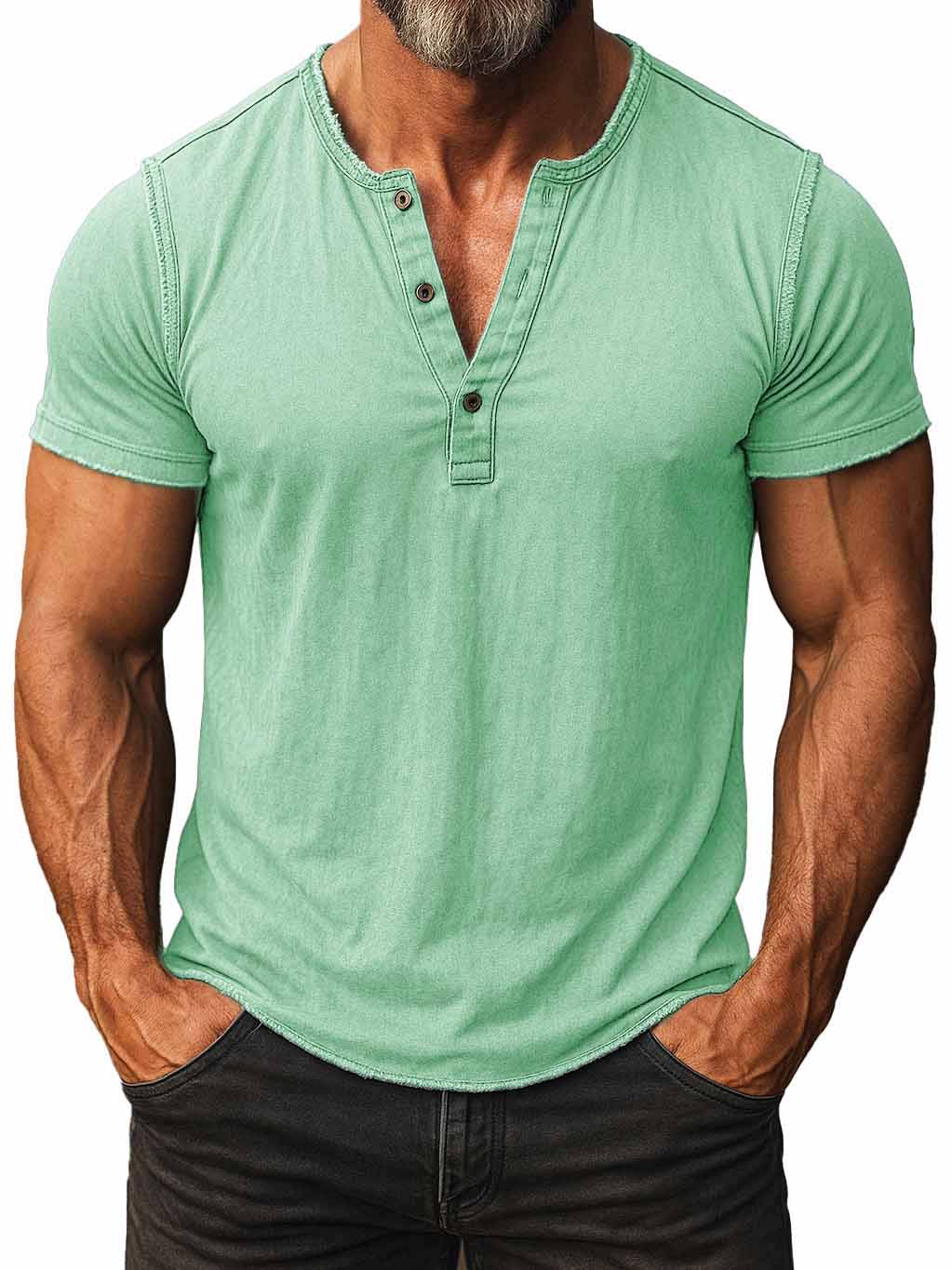 Men's Fashion Retro Distressed Short-sleeved Henley Shirt