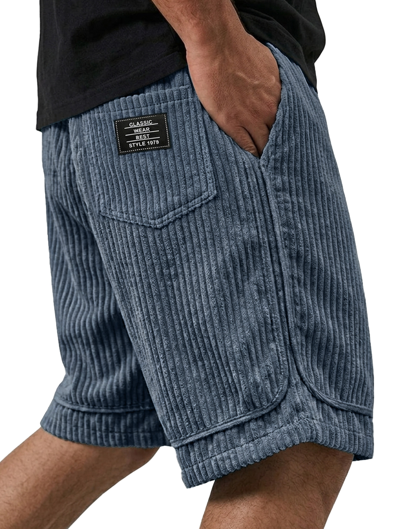 Men's Retro Corduroy Embroidered Logo Casual Loose Shorts