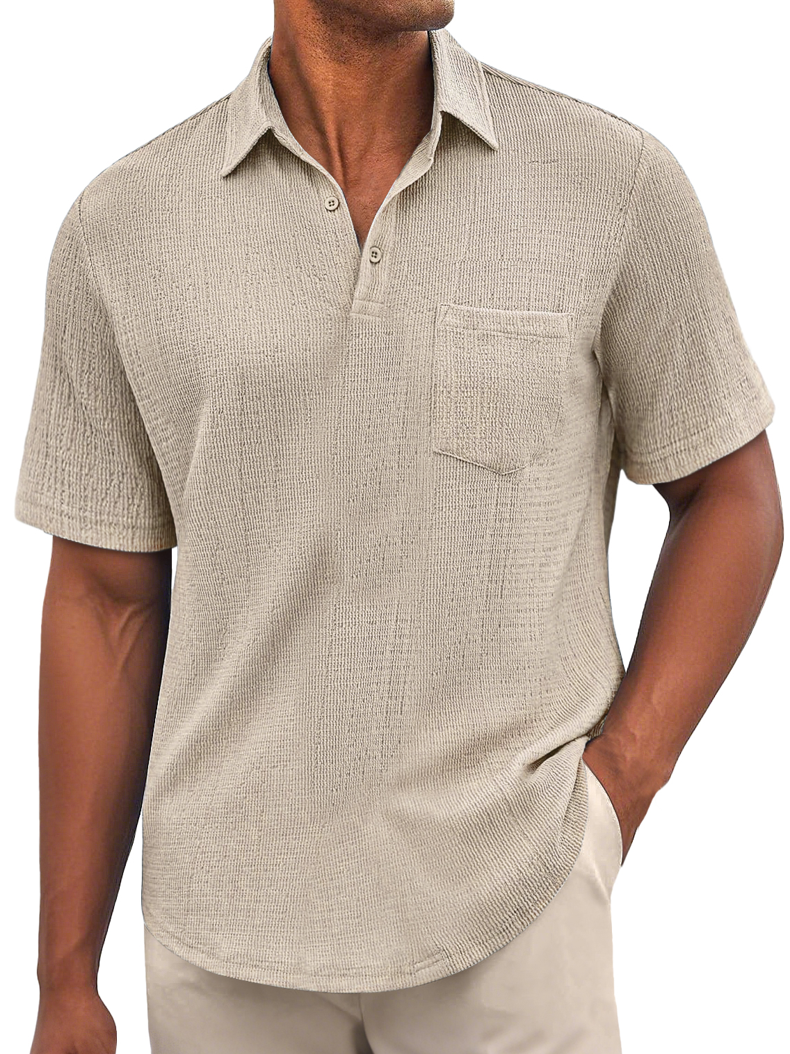 Men's Daily Bubble Wrinkle Casual Pocket Solid Color Short Sleeve POLO Shirt