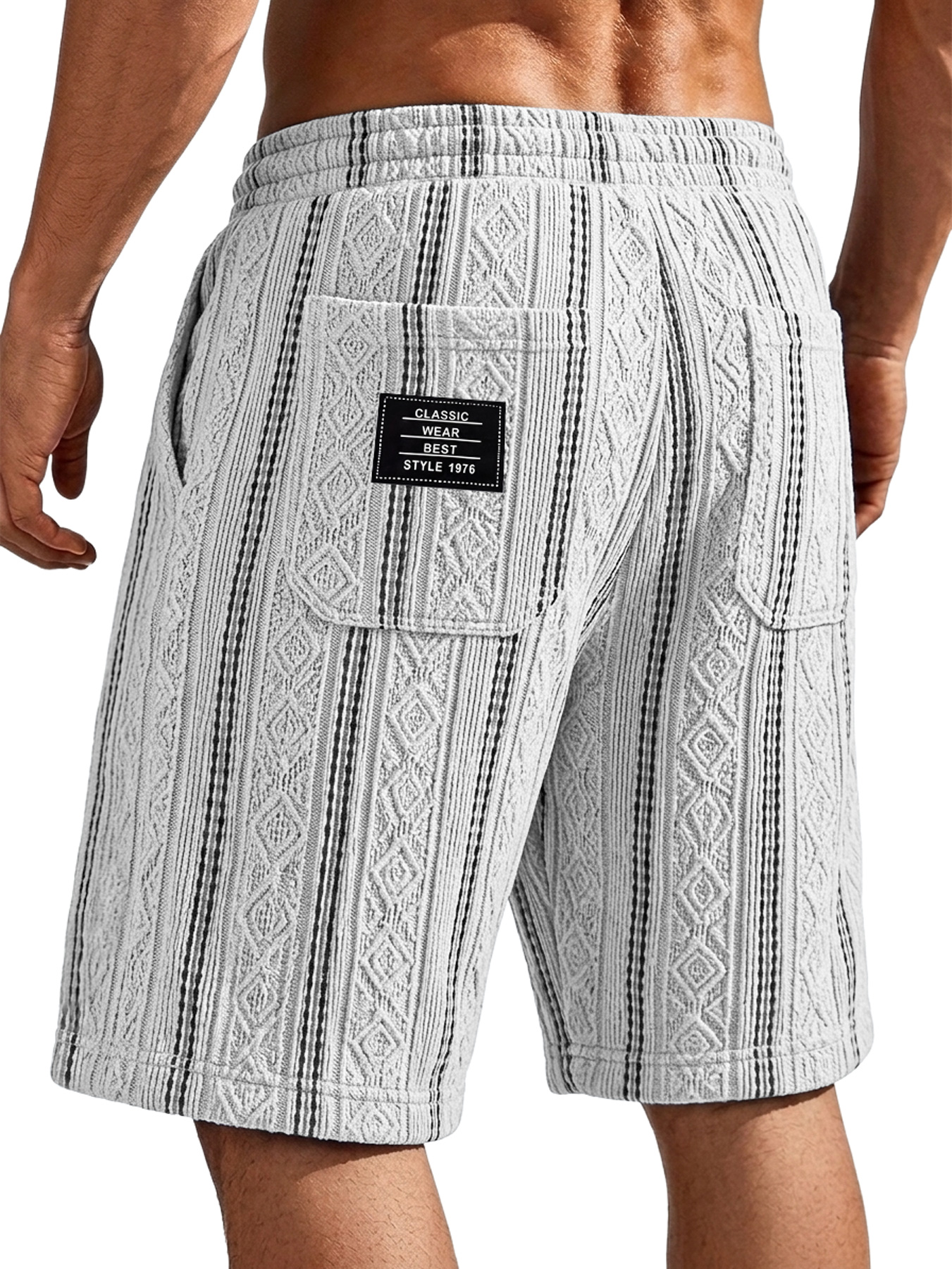 Men's Textured Jacquard Casual Shorts with Embroidered Logo Pocket