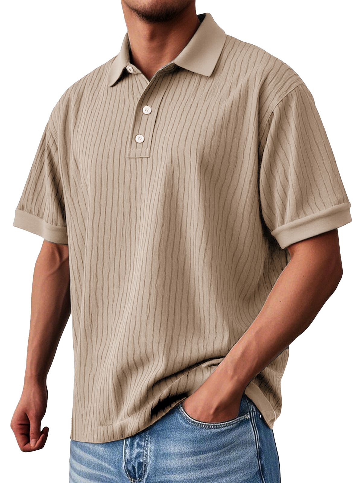 Men's Fashion Daily Textured Fabric Loose Pocket Lapel Polo Shirt