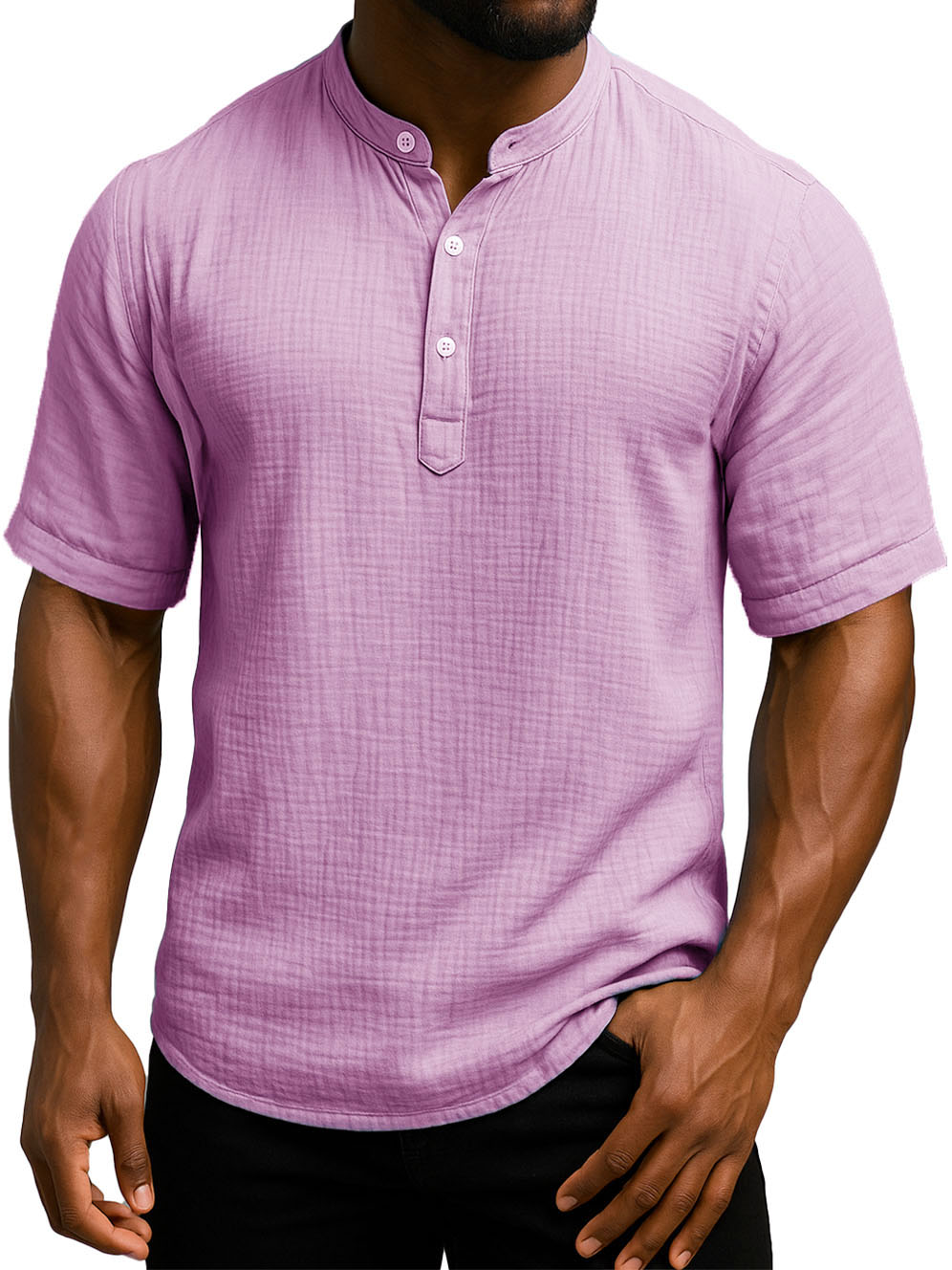 Men's Daily Casual Wrinkled Fabric Wide Short Sleeve Henley Shirt