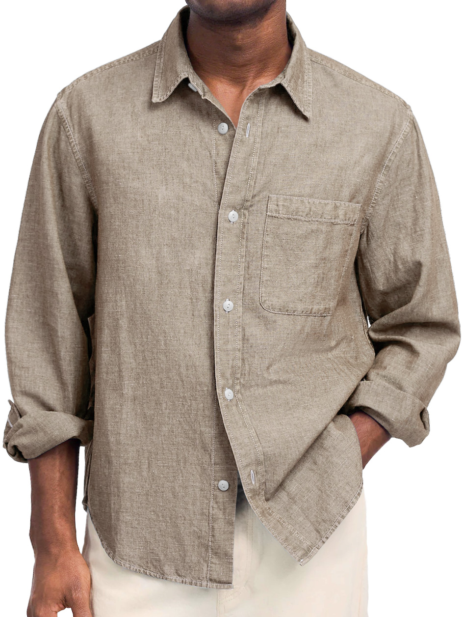 Men's Daily Comfortable Cotton And Linen Lapel Casual Long-sleeved Shirt