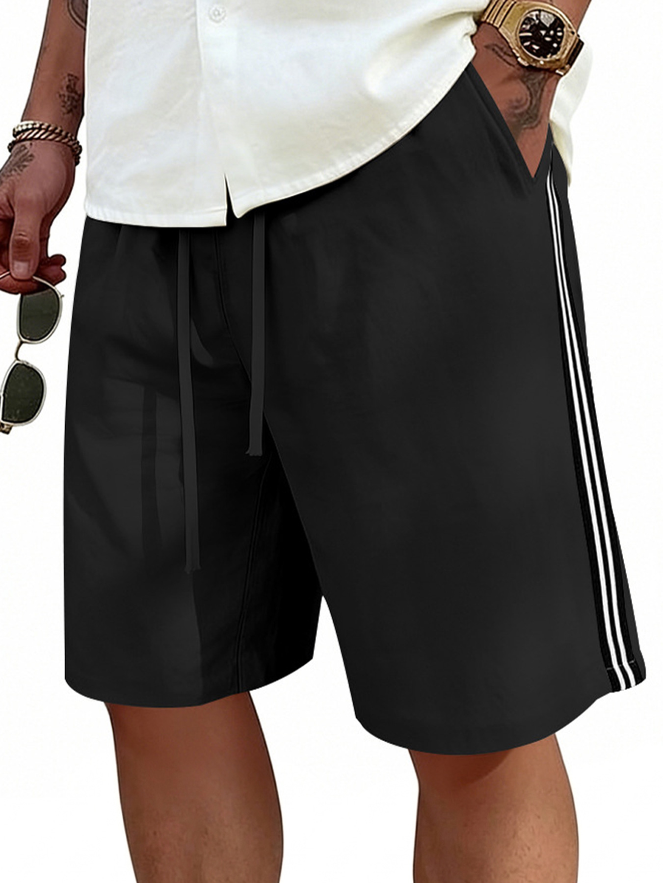 Men's Casual Beach Shorts Simple Striped and Drawstring