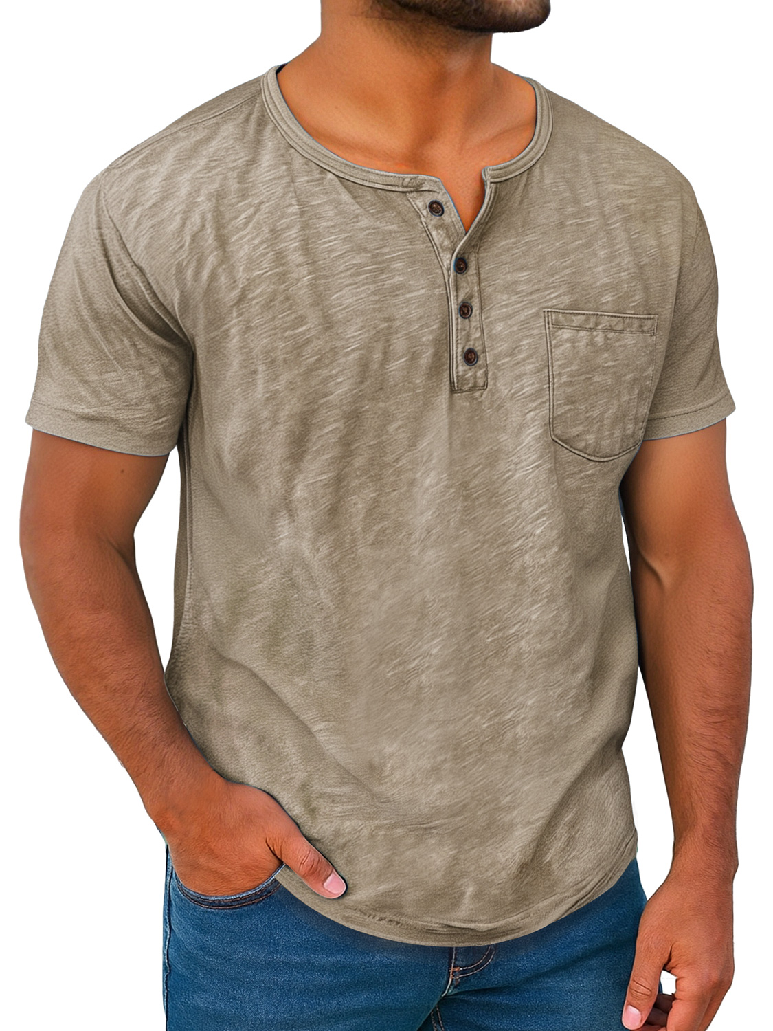 Men's Retro Everyday Casual Button-Down Short Sleeve Henley Shirt