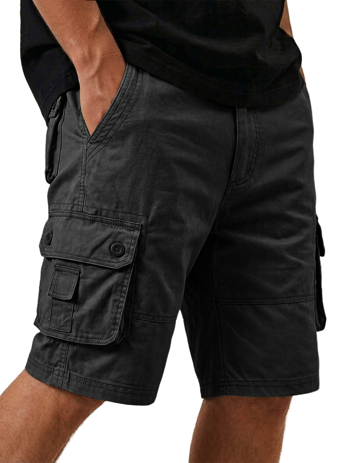 Men's Loose-Fit Cotton Casual Cargo Shorts with Multiple Pockets