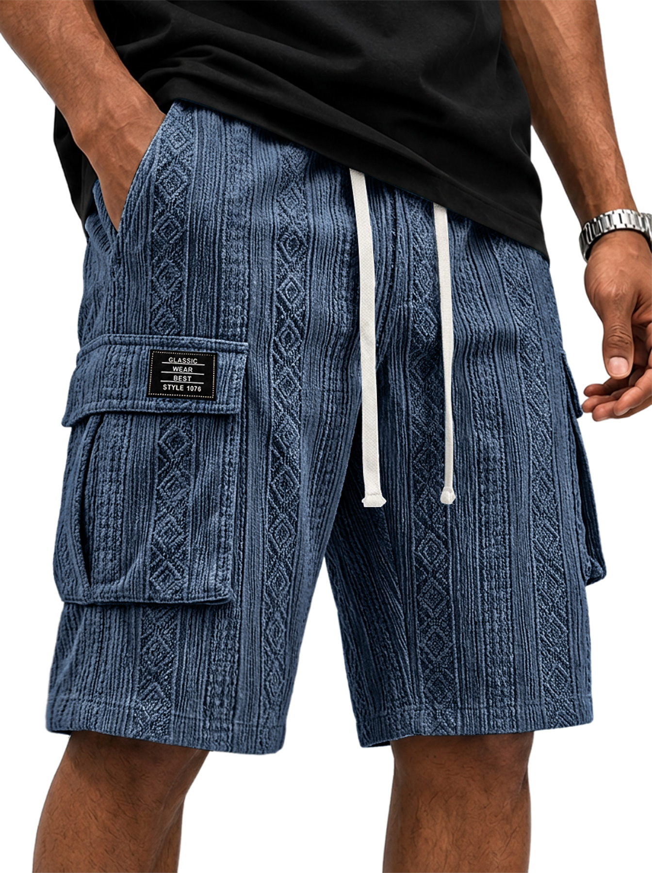 Men's Jacquard-Texture Multi-Pocket Casual Cargo Shorts