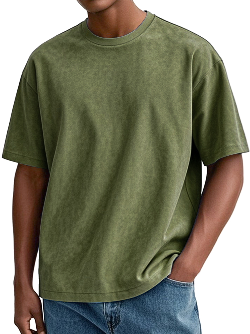 Men's Daily Round Neck Suede Casual Comfortable Short-sleeved T-shirt