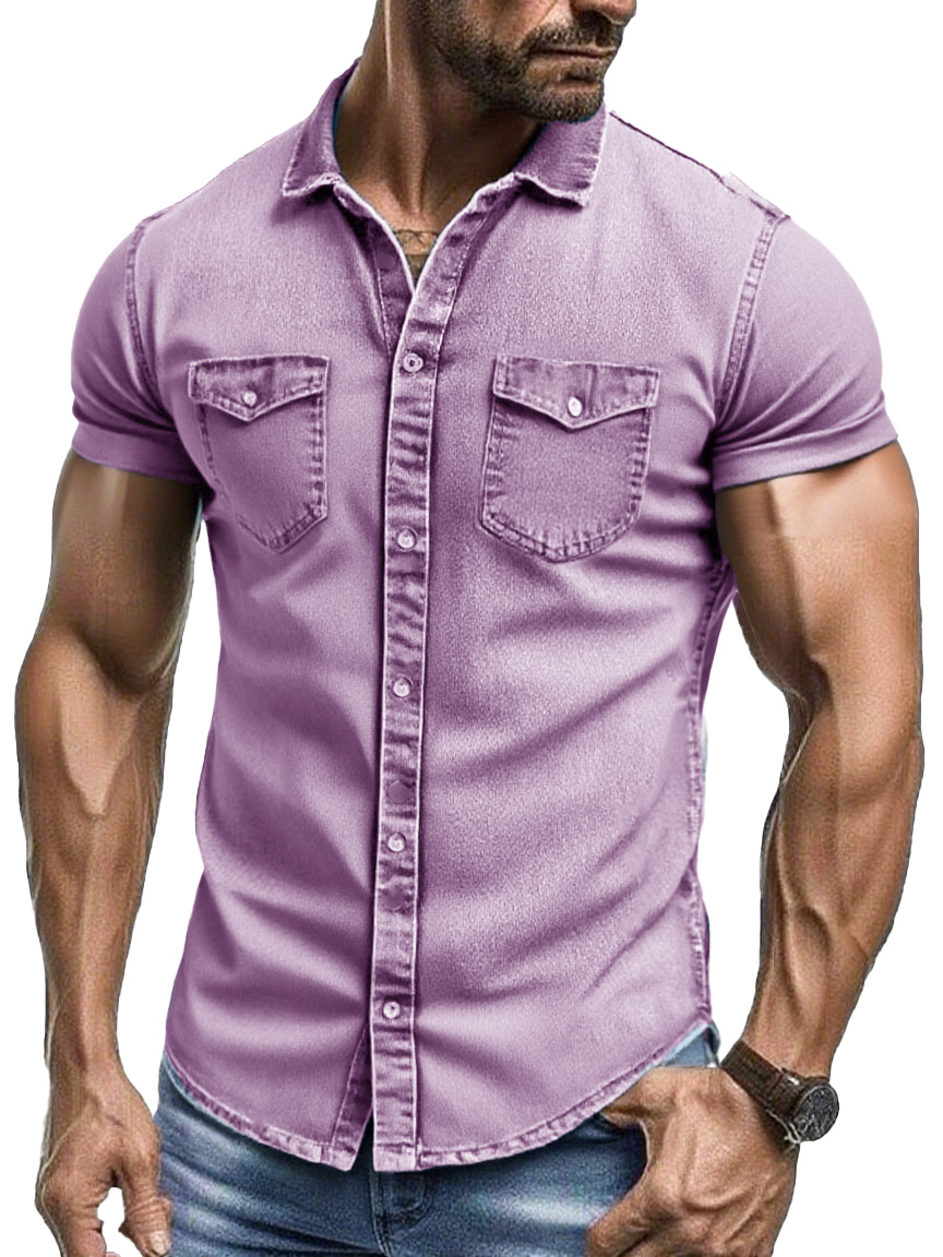 Men's Fashion Retro Workwear Outdoor Double Pocket Lapel Short-sleeved Shirt