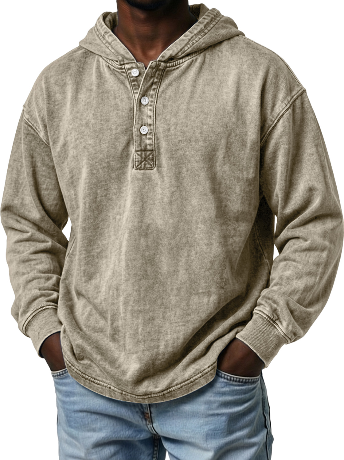 Men's Vintage Button-up Casual Long-sleeved Hooded Top