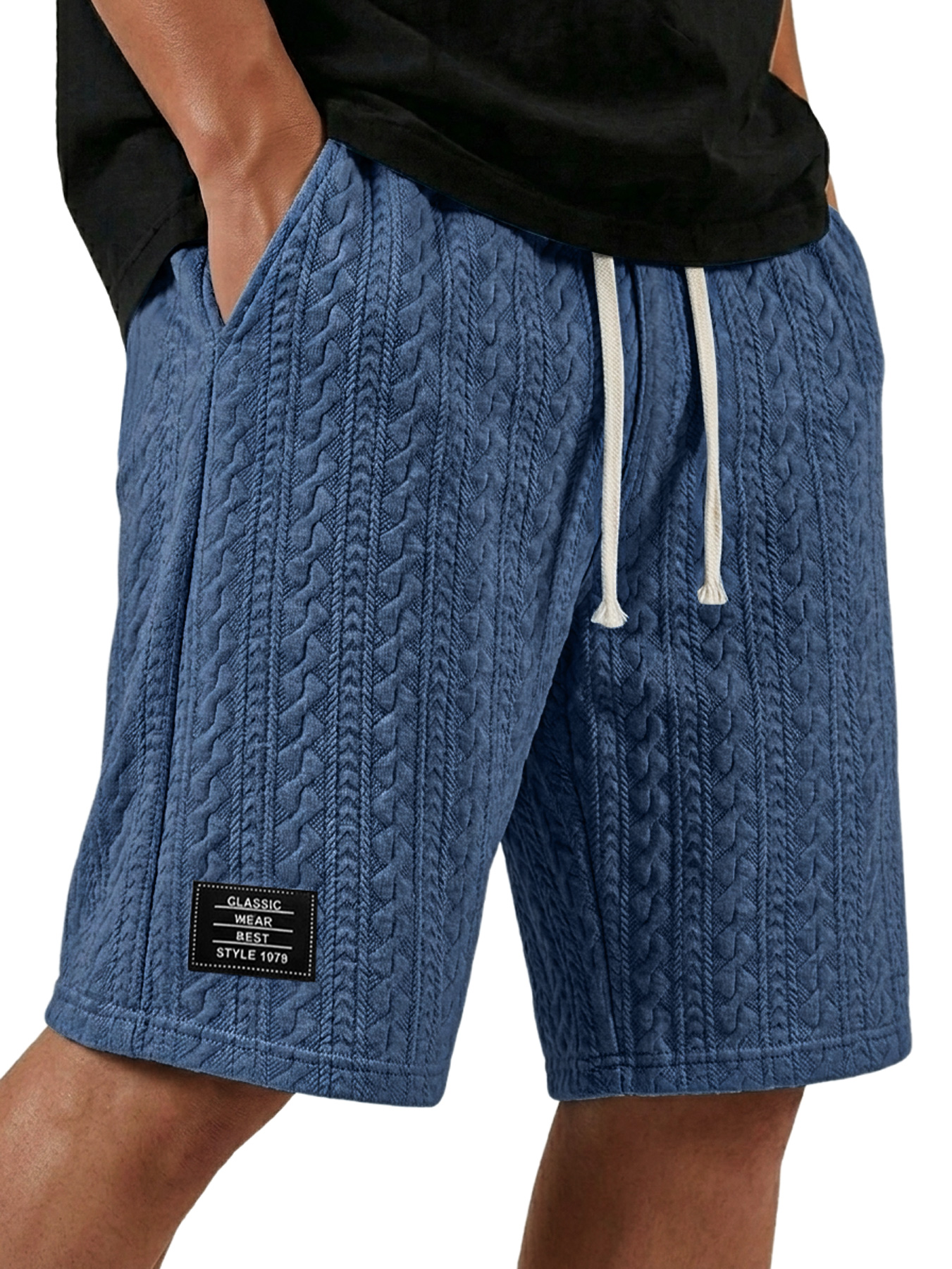 Men's Textured Embroidered Logo Casual Loose Comfort Shorts